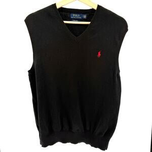 Polo Ralph Lauren Black 100% Pima Cotton V-Neck Sweater Vest
